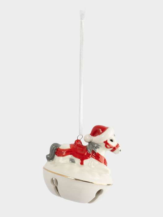 Игрушка елочная, 7 см, с колокольчиком, фарфор P, бело-красная, Лошадка на снегу, New year ANNA LAFARG ANLAF-XIA-220125-13