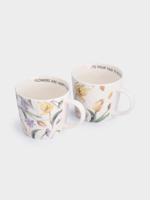 Кружка, 430 мл, 2 шт, фарфор N, белая, Летящие цветы, Fiori ANNA LAFARG ANLAF-ELN150425-1