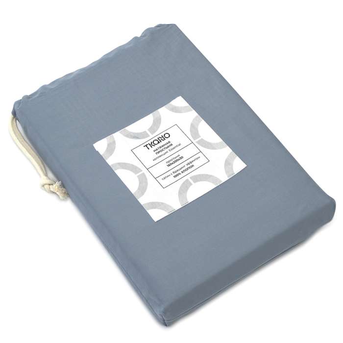 Простыня на резинке из сатина джинсово-синего цвета с брашинг-эффектом из коллекции essential, 160х200х30 см Tkano TK23-FS0003