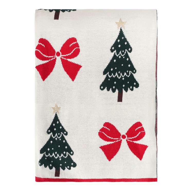 Плед из хлопка с новогодним рисунком christmas bows из коллекции new year essential, 130x180 см Tkano TK25-TH0003