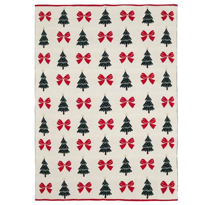 Плед из хлопка с новогодним рисунком christmas bows из коллекции new year essential, 130x180 см Tkano TK25-TH0003