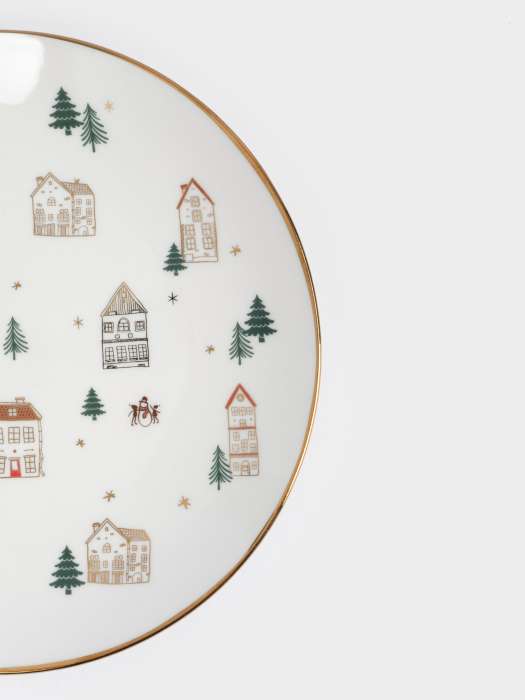 Тарелка закусочная, 19 см, фарфор N, бело-золотистая, Домики и ели, Townlet ANNA LAFARG ANLAF-EL2401-2