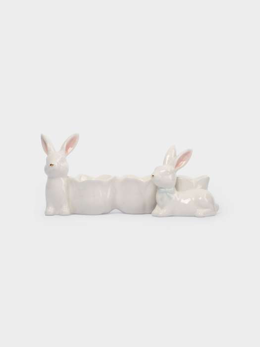 Блюдо пасхальное, 20х9 см, 3 отд, керамика, молочно-золотистое, Кролики с цветами, White Rabbit ANNA LAFARG ANLAF-DJIA-010825-4