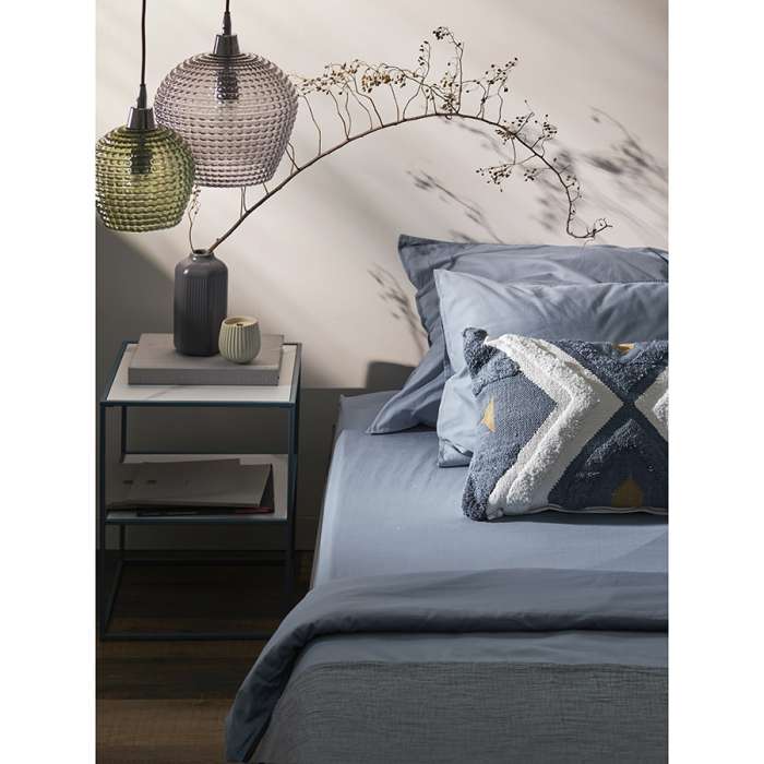 Простыня на резинке из сатина джинсово-синего цвета с брашинг-эффектом из коллекции essential, 180х200х30 см Tkano TK23-FS0004