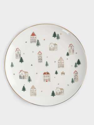 Тарелка обеденная, 27 см, фарфор N, бело-золотистая, Домики и ели, Townlet ANNA LAFARG ANLAF-EL2401-1