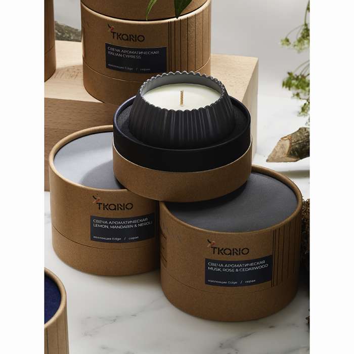 Свеча ароматическая nutmeg, leather & vanilla из коллекции edge, серый, 30 ч Tkano TK23-ARO0030