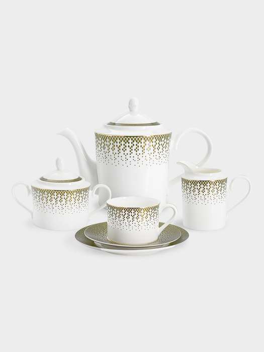 Сервиз чайный, 6 перс, 21 пр, фарфор F, бело-зеленый, с золотистым кантом, матовый, Virtus ANNA LAFARG EMILY AL-24-032/21-E5