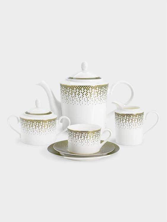 Сервиз чайный, 6 перс, 21 пр, фарфор F, бело-зеленый, с золотистым кантом, матовый, Virtus ANNA LAFARG EMILY AL-24-032/21-E5