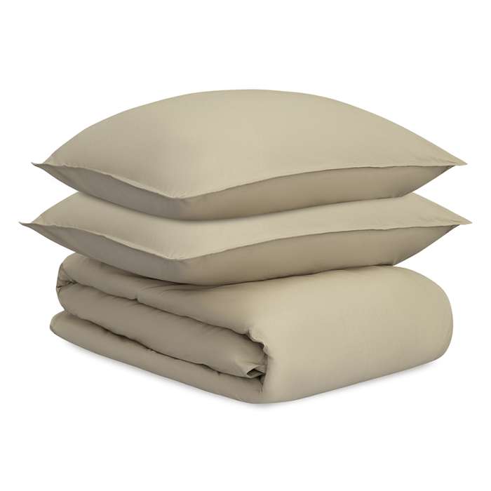 Комплект постельного белья из стираного перкаля бежево-серого цвета из коллекции essential, 200х220 см Tkano TK24-DC0024