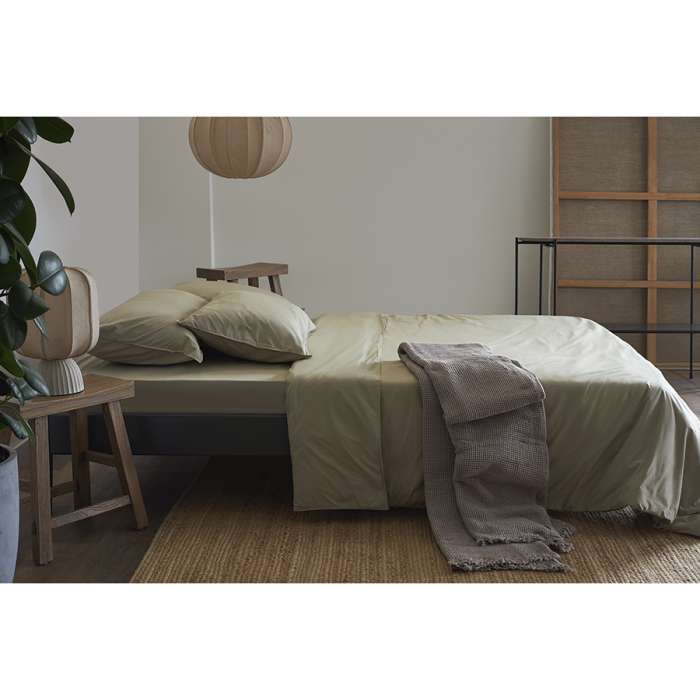 Комплект постельного белья из стираного перкаля бежево-серого цвета из коллекции essential, 200х220 см Tkano TK24-DC0024