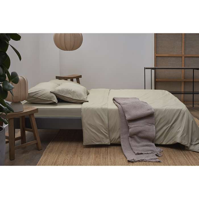 Комплект постельного белья из стираного перкаля бежево-серого цвета из коллекции essential, 200х220 см Tkano TK24-DC0024