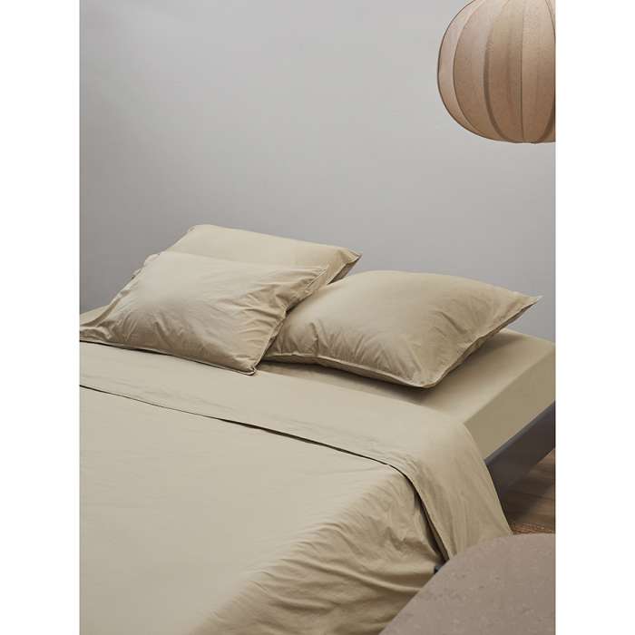 Комплект постельного белья из стираного перкаля бежево-серого цвета из коллекции essential, 200х220 см Tkano TK24-DC0024