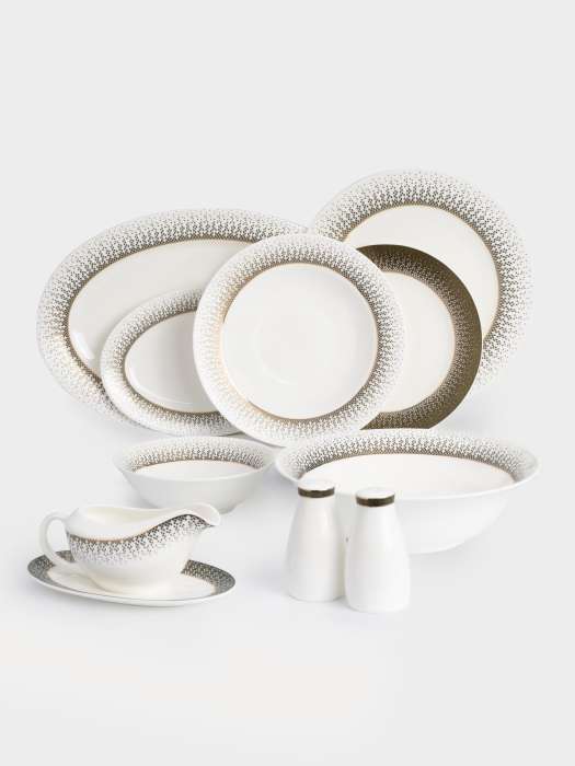 Сервиз обеденный, 6 перс, 27 пр, фарфор F, бело-зеленый, с золотистым кантом, матовый, Virtus ANNA LAFARG EMILY AL-24-032/27-E5