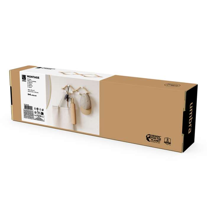 Вешалка настенная montage, 6 крючков, натуральное дерево/белая UMBRA 1021053-668