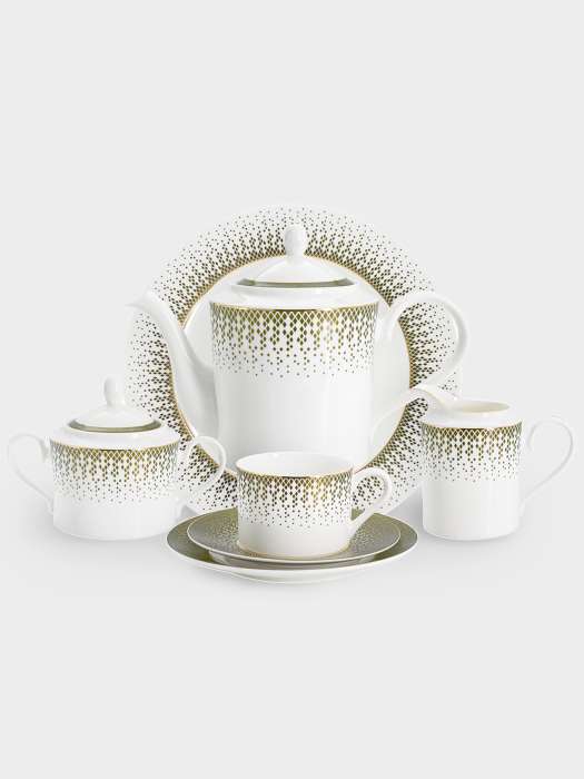 Сервиз чайный, 12 перс, 40 пр, фарфор F, бело-зеленый, с золотистым кантом, матовый, Virtus ANNA LAFARG EMILY AL-24-032/40-E5