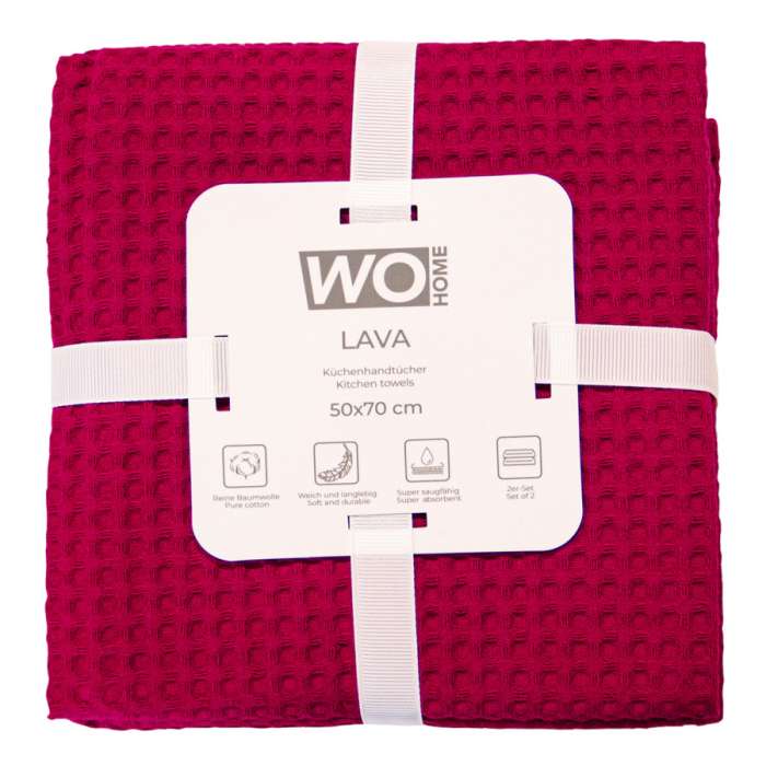 Набор полотенец кухонных LAVA 50х70 см, 2 шт, хлопок, красный, п/к WO HOME WO1102