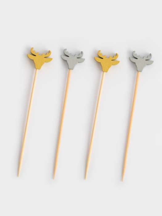 Шпажка для канапе, 9 см, 20 шт, бамбук, серебристая/золотистая, Олень, New year ANNA LAFARG ANLAF-SK212