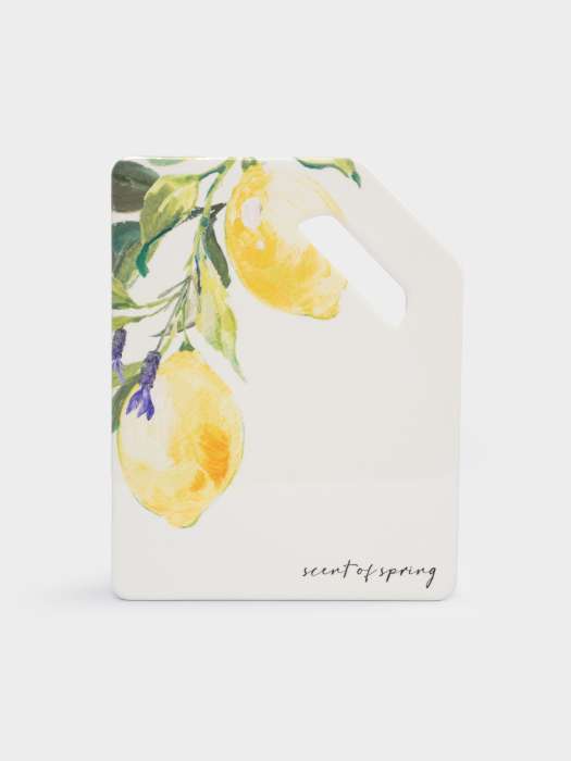 Подставка под горячее, 24x18 см, с ручкой, керамика/пробка, белая, Лимон на ветке, Palermo ANNA LAFARG ANLAF-YX-SP02