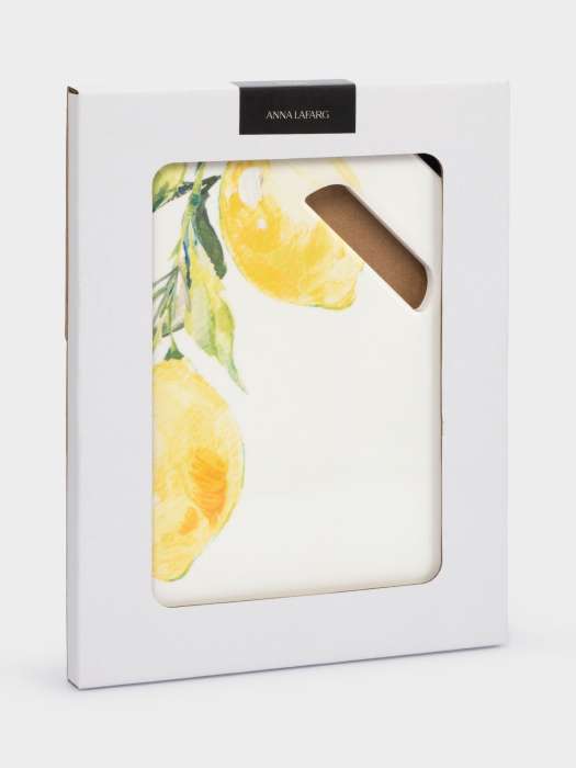 Подставка под горячее, 24x18 см, с ручкой, керамика/пробка, белая, Лимон на ветке, Palermo ANNA LAFARG ANLAF-YX-SP02