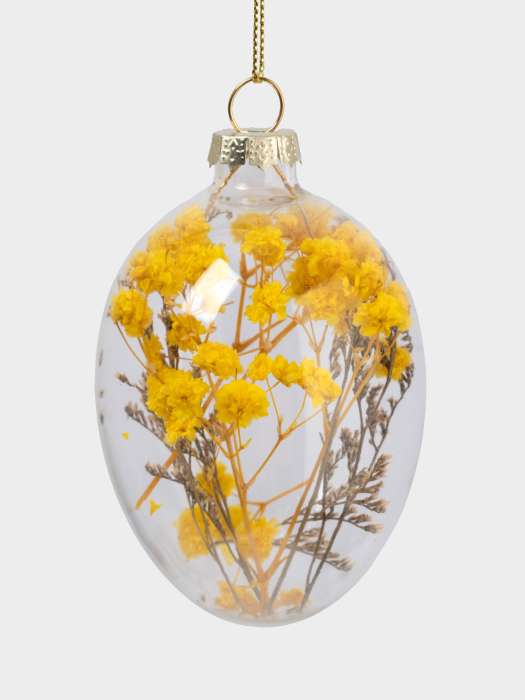 Подвеска декоративная, 4х6 см, с сухоцветами, стекло, желтая, Яйцо пасхальное, Interior Easter ANNA LAFARG ANLAF-DF963