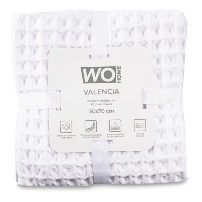 Набор полотенец кухонных VALENCIA 50х70 см, 2 шт, хлопок, белый, п/к WO HOME WO1085