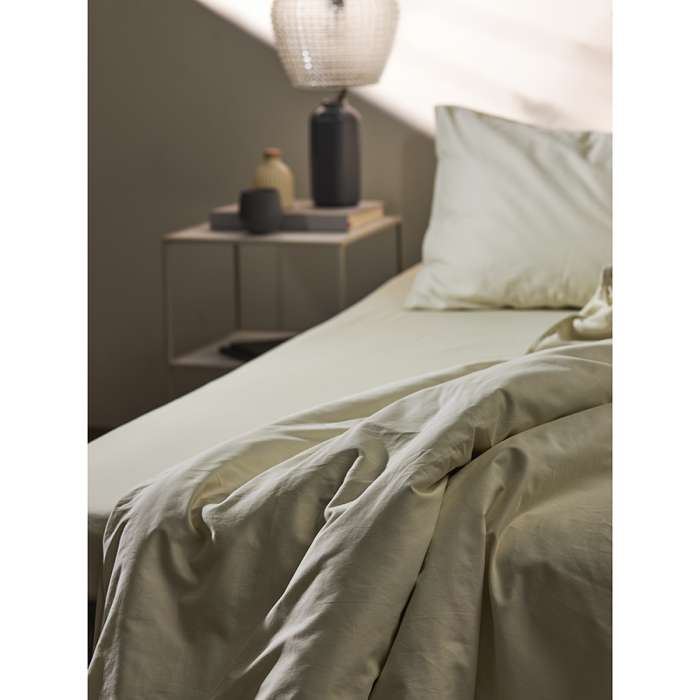 Простыня на резинке из сатина серо-бежевого цвета с брашинг-эффектом из коллекции essential, 180х200 см Tkano TK23-FS0006