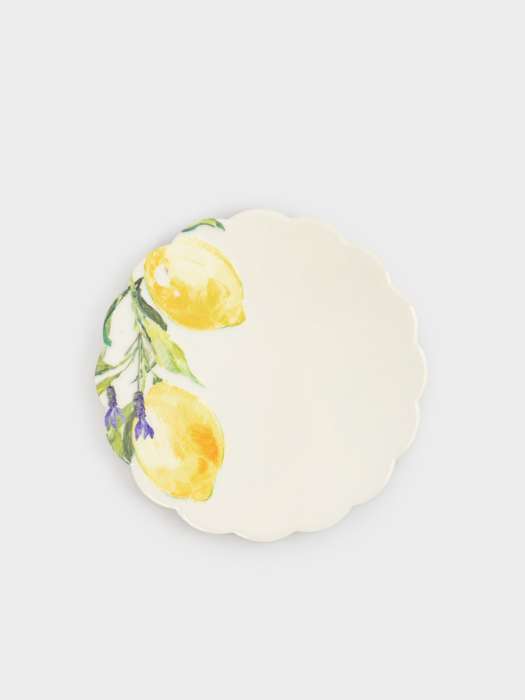 Подставка под кружку, 11 см, круглая, керамика/пробка, белая, Лимоны на ветке, Palermo ANNA LAFARG ANLAF-YX-SP03
