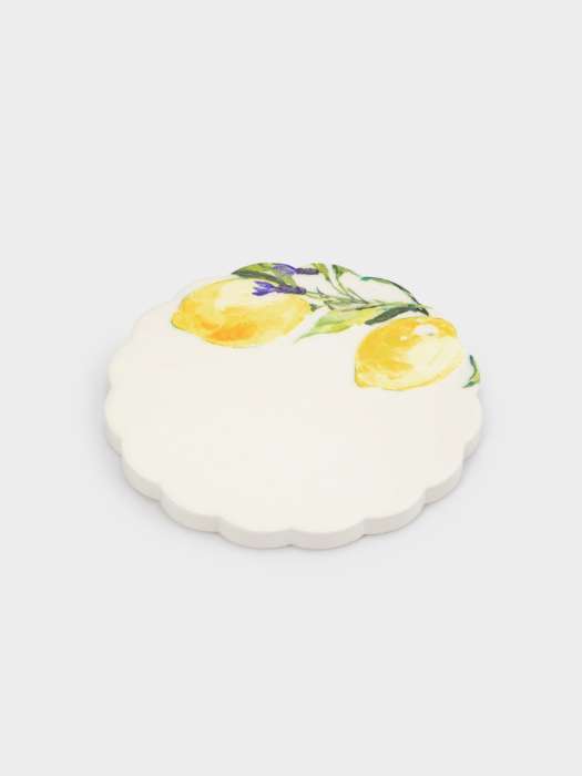 Подставка под кружку, 11 см, круглая, керамика/пробка, белая, Лимоны на ветке, Palermo ANNA LAFARG ANLAF-YX-SP03