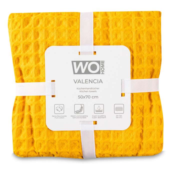 Набор полотенец кухонных VALENCIA 50х70 см, 2 шт, хлопок, желтый, п/к WO HOME WO1083