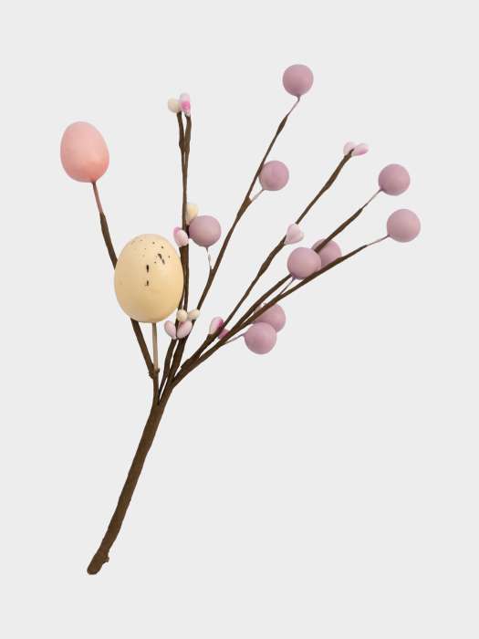 Ветка декоративная, 20 см, пенопласт/бумага, Ветка с розовыми яйцами, Interior Easter ANNA LAFARG ANLAF-250626