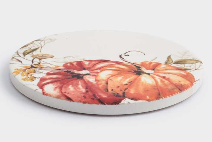 Подставка под кружку, 11 см, круглая, керамика/пробка, белая, Тыквы, Light pumpkin ANNA LAFARG ANLAF-YUXIN-137