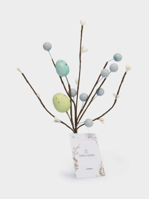Ветка декоративная, 20 см, пенопласт/бумага, Ветка с зелеными яйцами, Interior Easter ANNA LAFARG ANLAF-250627