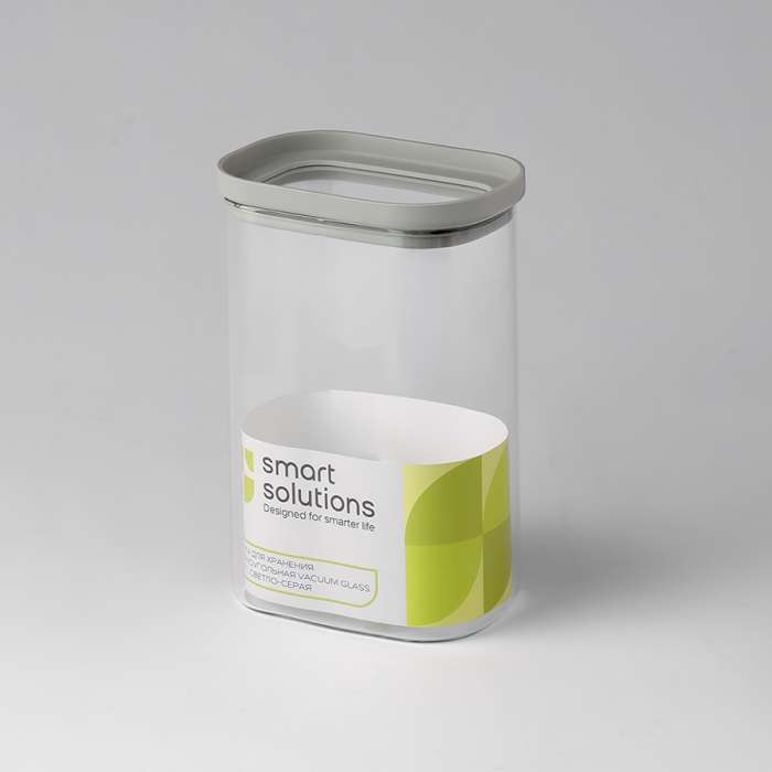Банка для хранения прямоугольная vacuum glass, 1,25 л, светло-серая Smart Solutions SS0000390