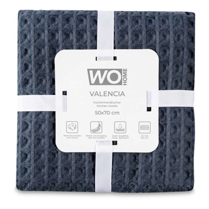 Набор полотенец кухонных VALENCIA 50х70 см, 2 шт, хлопок, серый, п/к WO HOME WO1086