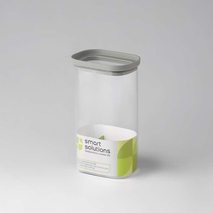 Банка для хранения прямоугольная vacuum glass, 1,5 л, светло-серая Smart Solutions SS0000391