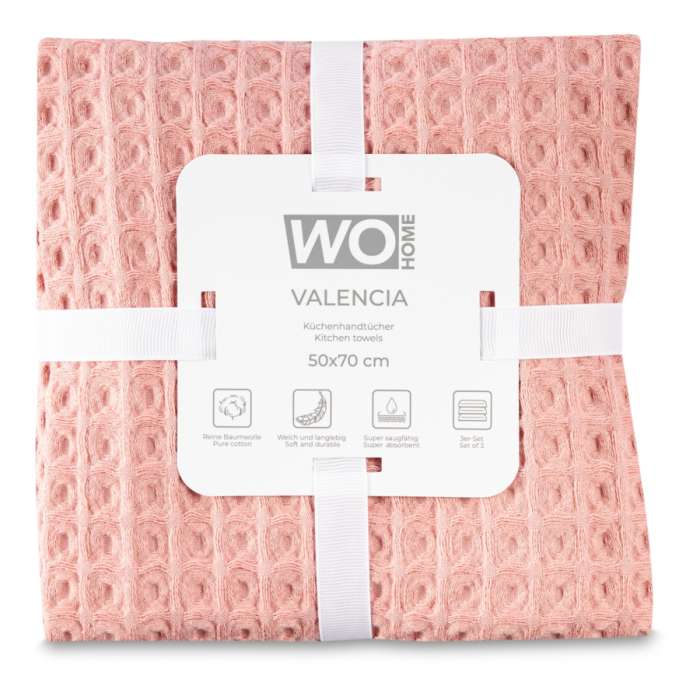 Набор полотенец кухонных VALENCIA 50х70 см, 3 шт, хлопок, белый, желтый, розовый, п/к WO HOME WO1081