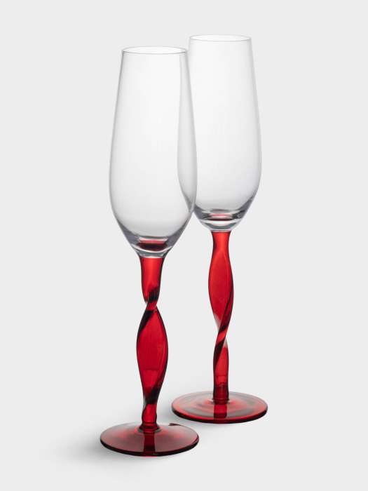 Бокал для шампанского, 220 мл, 2 шт, стекло, красная ножка, Villalago ANNA LAFARG ANLAF-NC20250115-5