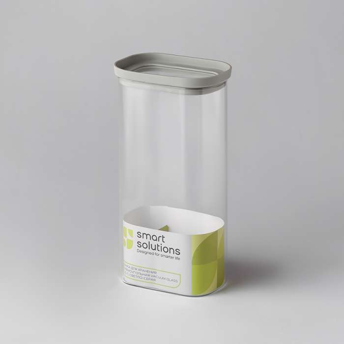 Банка для хранения прямоугольная vacuum glass, 1,75 л, светло-серая Smart Solutions SS0000392