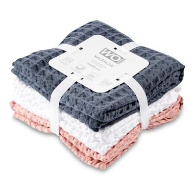 Набор полотенец кухонных VALENCIA 50х70 см, 3 шт, хлопок, серый, белый, розовый, п/к WO HOME WO1080