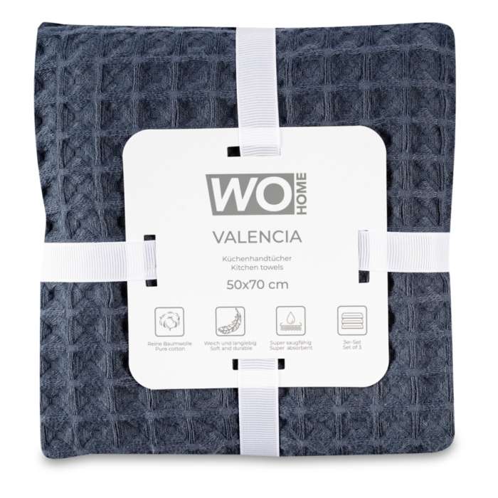 Набор полотенец кухонных VALENCIA 50х70 см, 3 шт, хлопок, серый, белый, розовый, п/к WO HOME WO1080