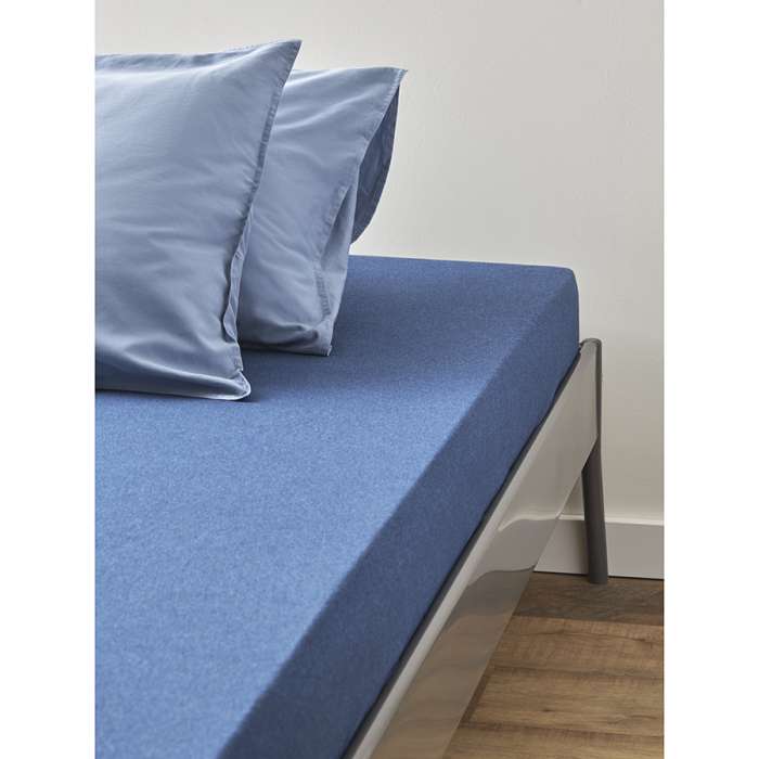 Простыня на резинке из хлопкового трикотажа темно-синего цвета из коллекции essential, 160х200х30 см Tkano TK23-FS0007