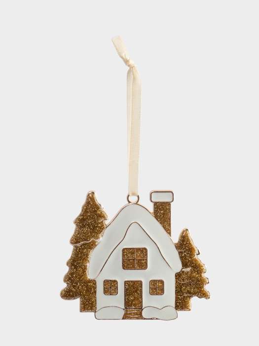 Игрушка елочная, 8 см, металл, золотистая, Домик с елками, New year ANNA LAFARG ANLAF-ZNV-2504