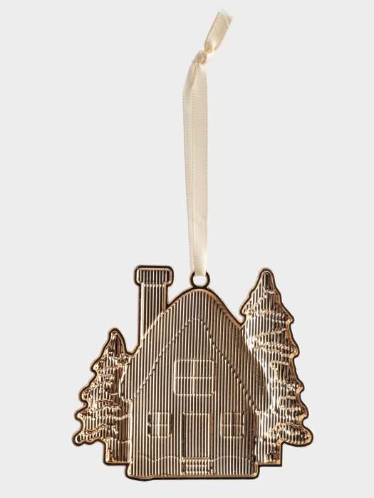 Игрушка елочная, 8 см, металл, золотистая, Домик с елками, New year ANNA LAFARG ANLAF-ZNV-2504