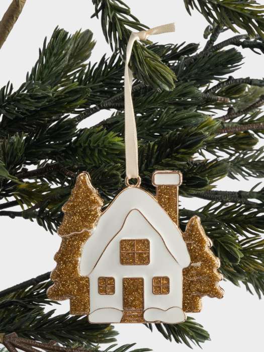 Игрушка елочная, 8 см, металл, золотистая, Домик с елками, New year ANNA LAFARG ANLAF-ZNV-2504