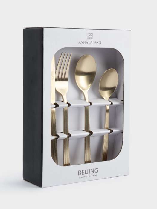 Столовые приборы, 6 персон, 24 предмета, сталь, золотистые, Beijing ANNA LAFARG ANLAF-HB089TCG-S