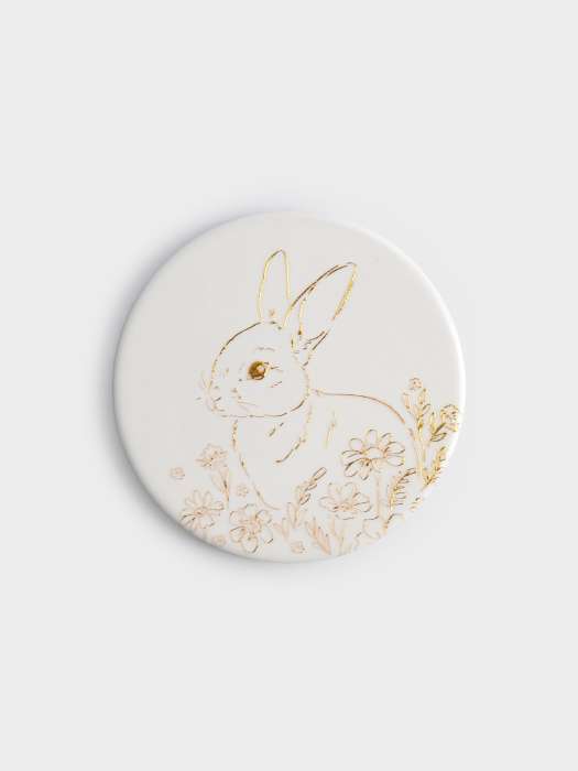 Подставка под кружку, 11 см, круглая, керамика/пробка, белая, Золотистый кролик, White Rabbit ANNA LAFARG ANLAF-YUX-ESTRN5