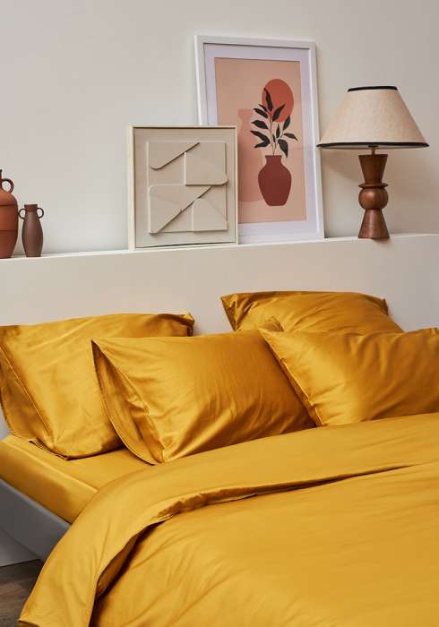 Простыня из премиального сатина горчичного цвета из коллекции essential, 180х270 см Tkano TK24-SH0020