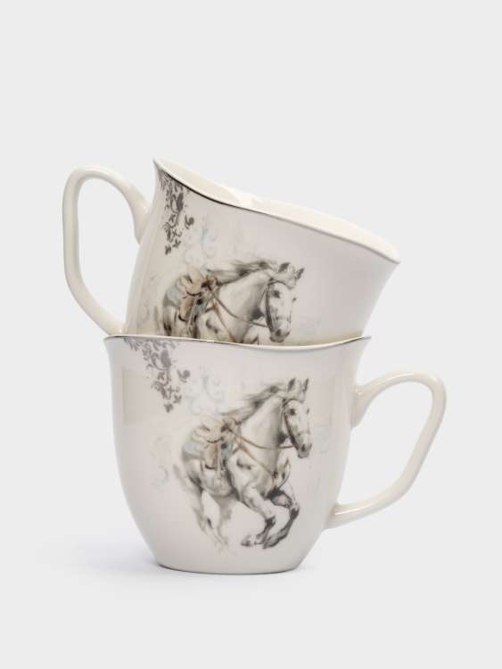Кружка, 320 мл, 2 шт, фарфор N, белая, с серебристым кантом, Конь, White horse ANNA LAFARG ANLAF-FXY-160128-3