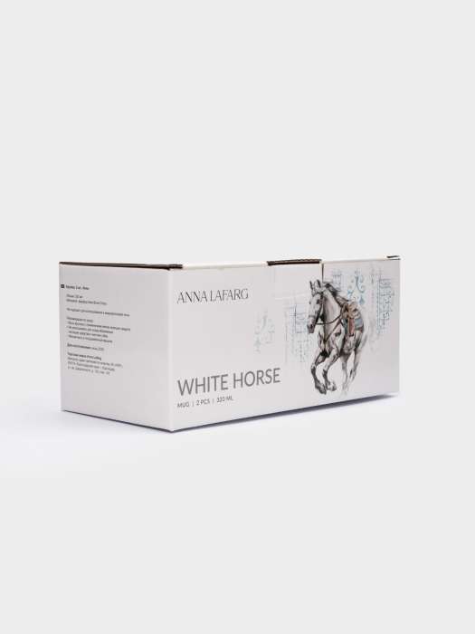 Кружка, 320 мл, 2 шт, фарфор N, белая, с серебристым кантом, Конь, White horse ANNA LAFARG ANLAF-FXY-160128-3