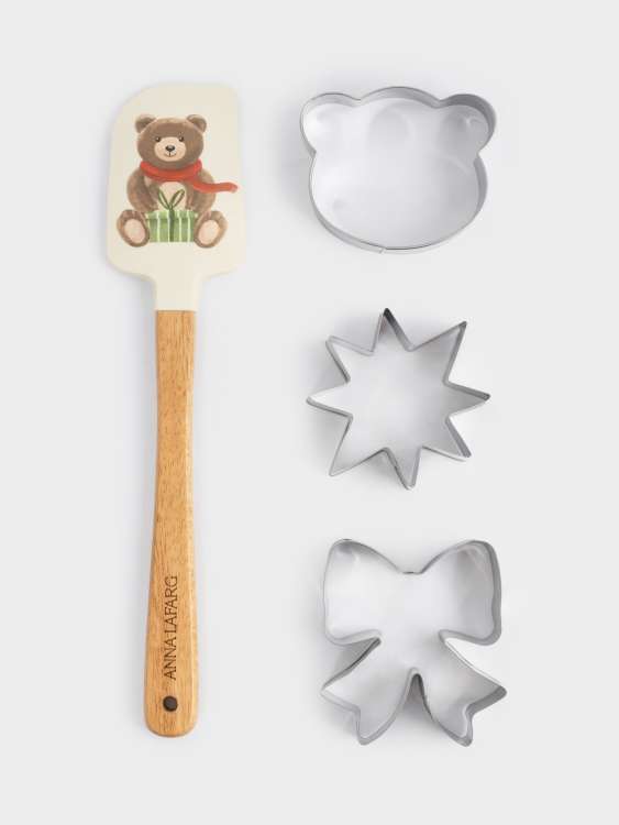 Набор для выпечки, 4 пр, лопатка/формы, силикон/дерево/сталь, Медведь и елка, New year ANNA LAFARG ANLAF-HRN-72-30